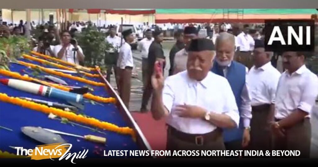 RSS Chief Mohan Bhagwat performs 'Shastra Pooja' at annual Vijayadashami programme in Nagpur