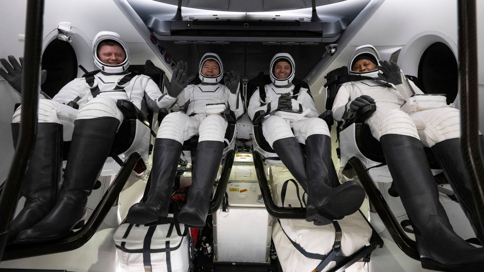 From left, Roscosmos cosmonaut Alexander Grebenkin and NASA astronauts Michael Barratt, Matthew Dominick and Jeanette Epps. Pic: AP/NASA