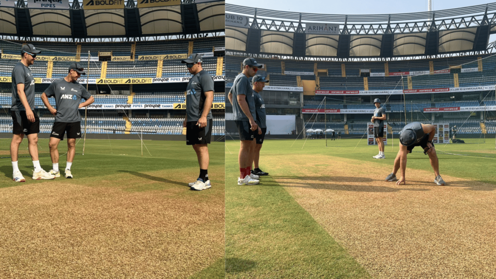 Pitch Scanning! New Zealand Team Captured Checking Wankhede Surface Ahead of IND vs NZ 3rd Test; See...