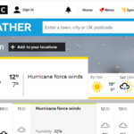 BBC Weather app shows hurricane force winds. Pic: BBC