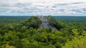 Calakmul pyramids among the trees in Campeche, Mexico stock photo. Pic: iStock