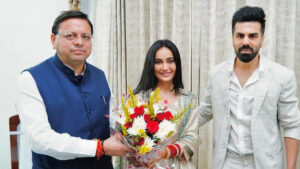 Newlyweds Surbhi Jyoti, Sumit Suri Meet Uttarakhand CM Pushkar Singh Dhami: