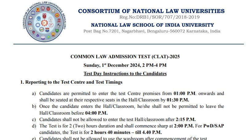 CLAT 2025: Exam Day Instructions Released By Consortium Of NLUs; Exam On December 1