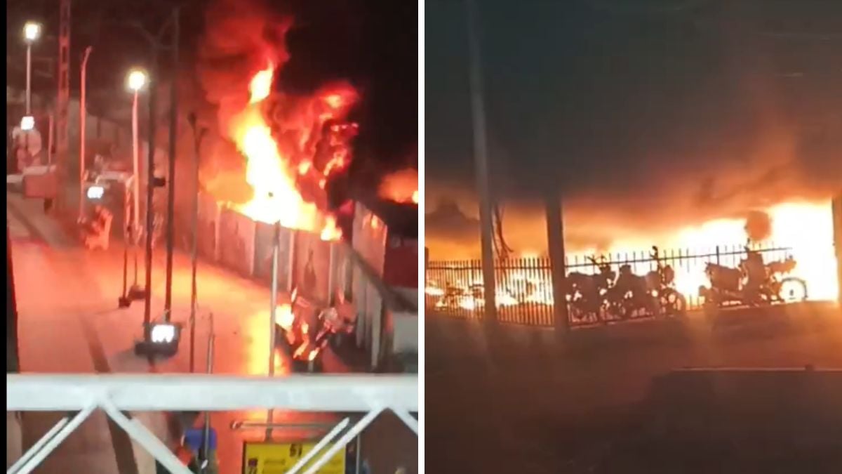 UP: Over 200 Two-Wheelers Gutted In Massive Fire At Varanasi Railway Station; Terrifying Visuals...