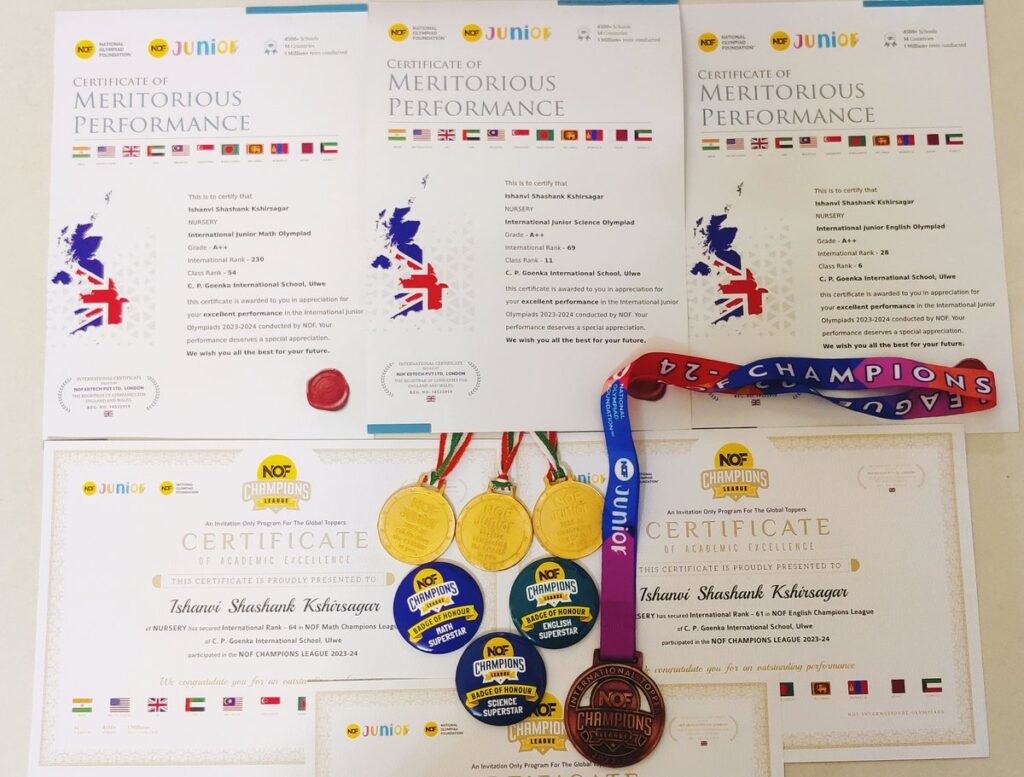 Young Nursery Student Shines in NOF Olympiad; Wins Gold Medals in English, Maths, and Science