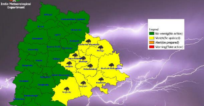 सोमवार को तेलंगाना के 10 जिलों में तूफान का अलर्ट