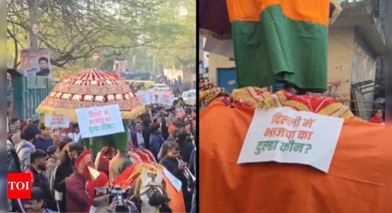 ‘BJP ka dulha kaun?’: AAP mocks BJP with ‘wedding procession’ over unnamed CM candidate | India News