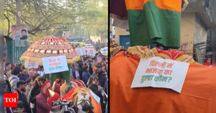 ‘BJP ka dulha kaun?’: AAP mocks BJP with ‘wedding procession’ over unnamed CM candidate | India News