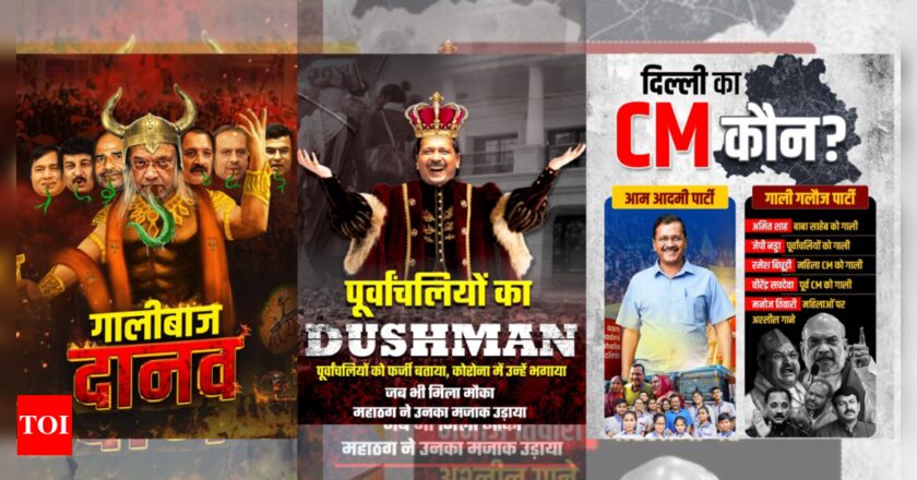 Delhi elections Poster war: AAP’s ‘gaalibaz daanav’ attack vs BJP’s ‘purvanchaliyon ka dushman’ retort | India News