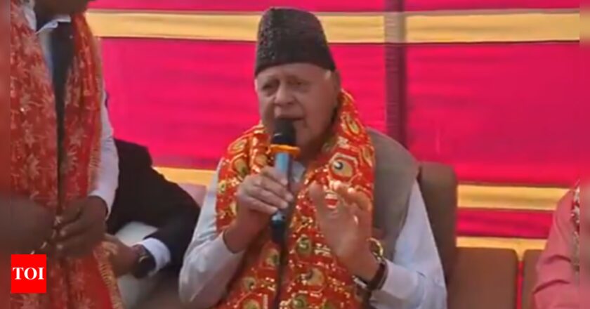 Watch: Farooq Abdullah joins in singing ‘Sherawaliye’ bhajan at Katra | India News