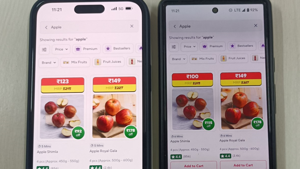 Zepto iPhone उपयोगकर्ताओं को Android उपयोगकर्ताओं की तुलना में फलों और सब्जियों के लिए अधिक चार्ज करता है