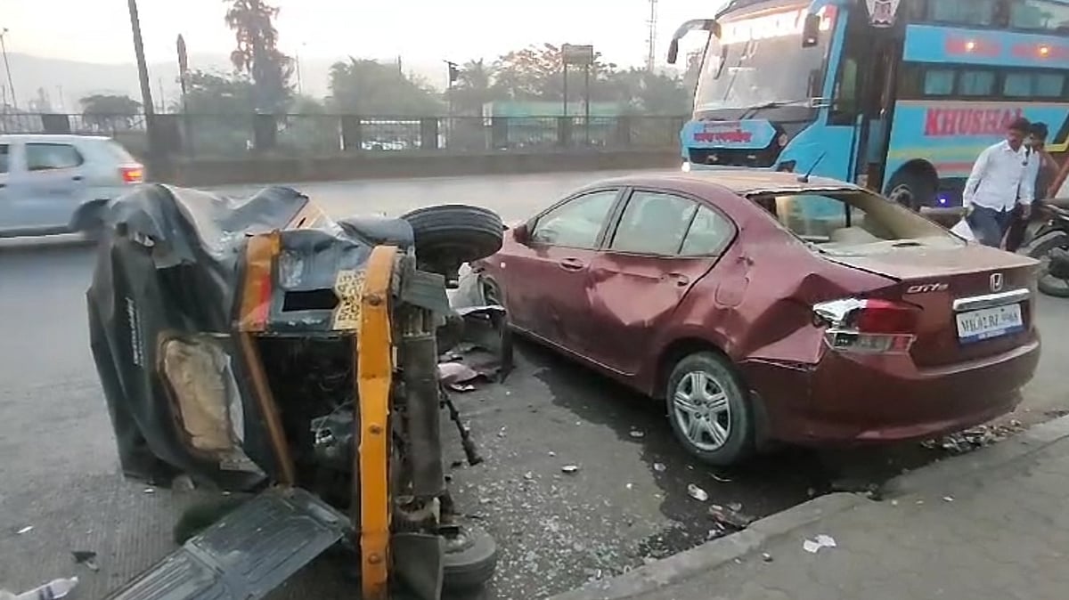 Navi Mumbai: Speeding Honda City Crashes Into Two Stationary Rickshaws Parked By Roadside On...