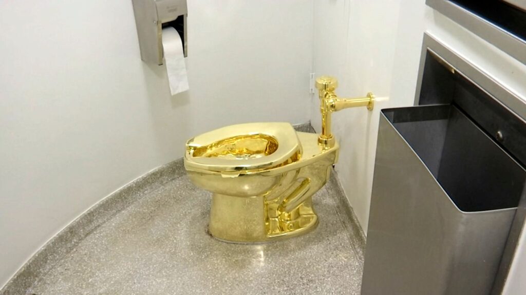 The 18-karat toilet, titled America, by Maurizio Cattelan in the restroom of The Guggenheim in New York, 2016. File pic: AP