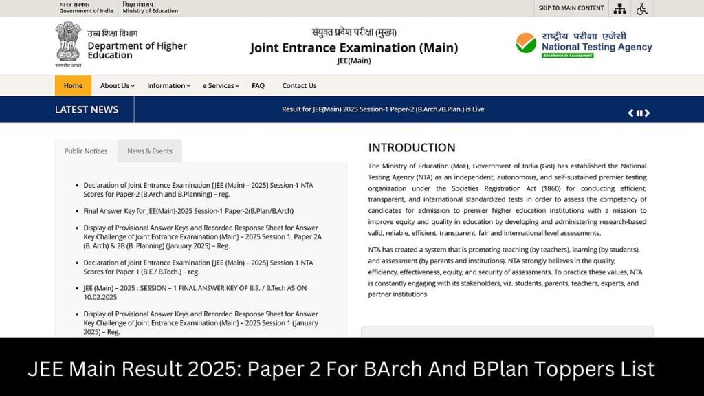 JEE Main Result 2025: Paper 2 Toppers Name Released At jeemain.nta.ac.in; Check Full List Here